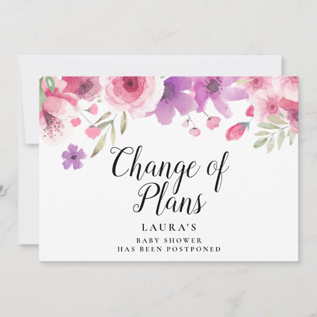 Save The Date Baby shower Changement de plans Aquarelle Florale (Devant)