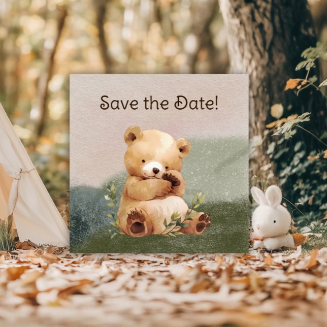 Save The Date Baby shower d'aquarelle Cutie Baby Bear (Cutie Baby Bear Watercolor Baby Shower Save The Date)