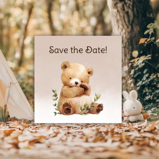 Save The Date Baby shower d'aquarelle Cutie Baby Bear (Cutie Baby Bear Watercolor Baby Shower Save The Date)