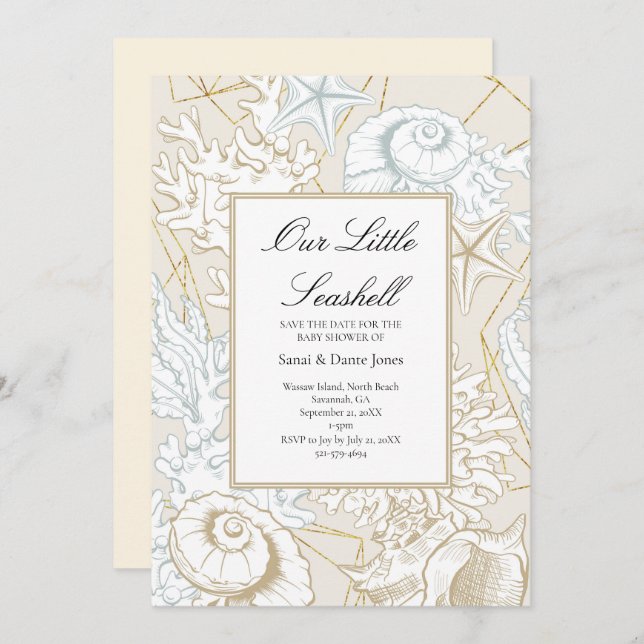 Save The Date Baby shower de plage Coquillage Océan nautique (Devant / Derrière)