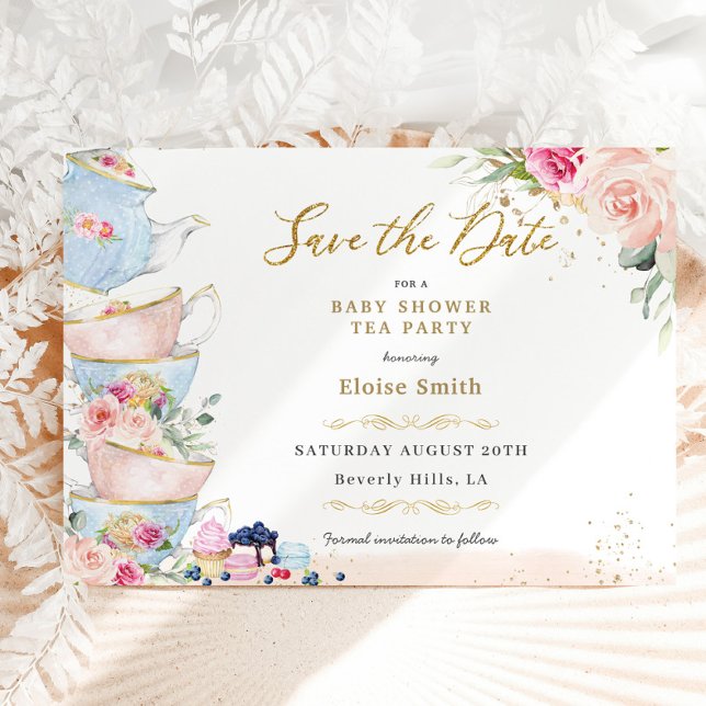 Save The Date Baby Shower élégant sur le thème du thé floral ros (Créateur téléchargé)