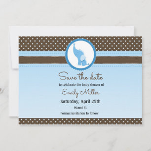 Save The Date Baby shower éléphant enregistrer la date bleu brun