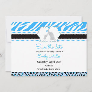 Save The Date Baby shower éléphant enregistrer la date bleu noir