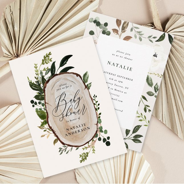 Save The Date Baby shower en tranches de bois rustique (Créateur téléchargé)