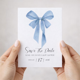 Save The Date Baby-Shower Fille au Ruban Bleu Clair