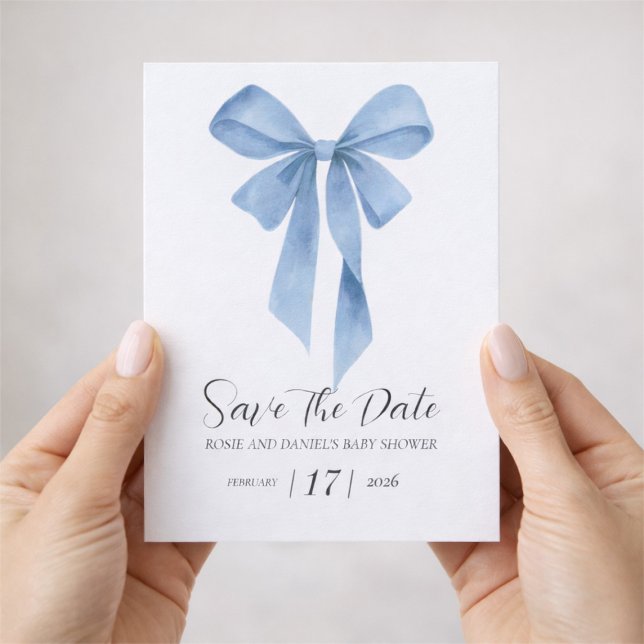 Save The Date Baby-Shower Fille au Ruban Bleu Clair (Soft Blue Bow Boy Baby Shower Save The Date)
