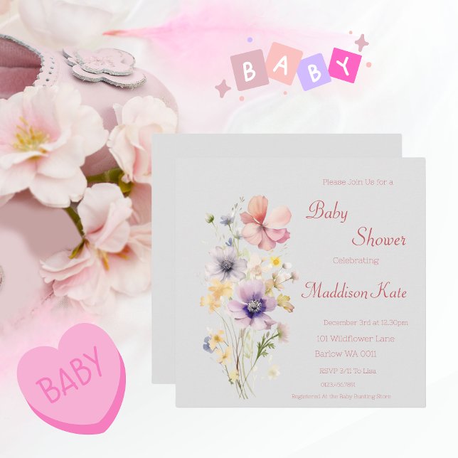 Save The Date Baby shower Fleur sauvage élégant (Wildflower Baby Shower Save The Date )