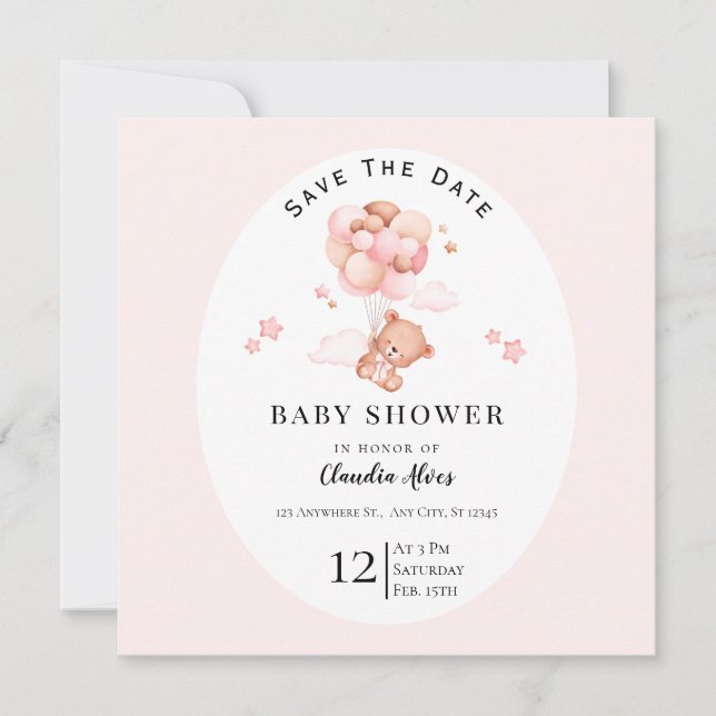 Save The Date Baby shower Floral Rose Pastel Enregistrer La Date (Devant)
