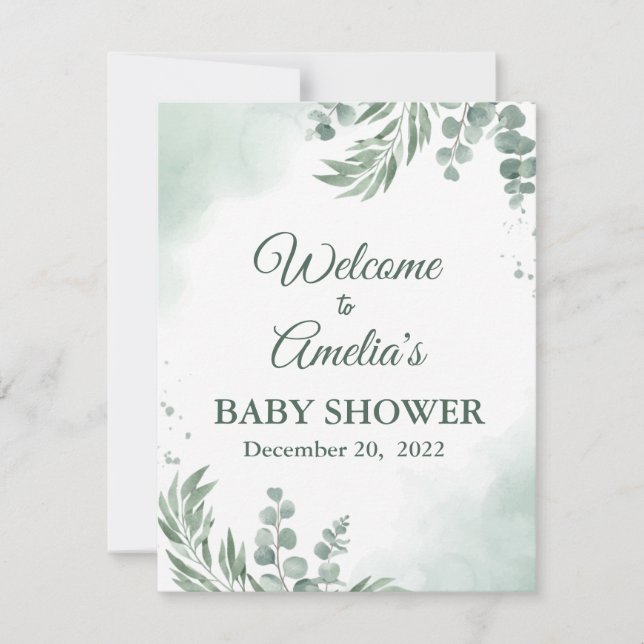 Save The Date Baby shower Floral Vert Sage Affiche de bienvenue  (Devant)