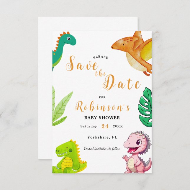 Save The Date Baby shower Little Dino (Devant / Derrière)