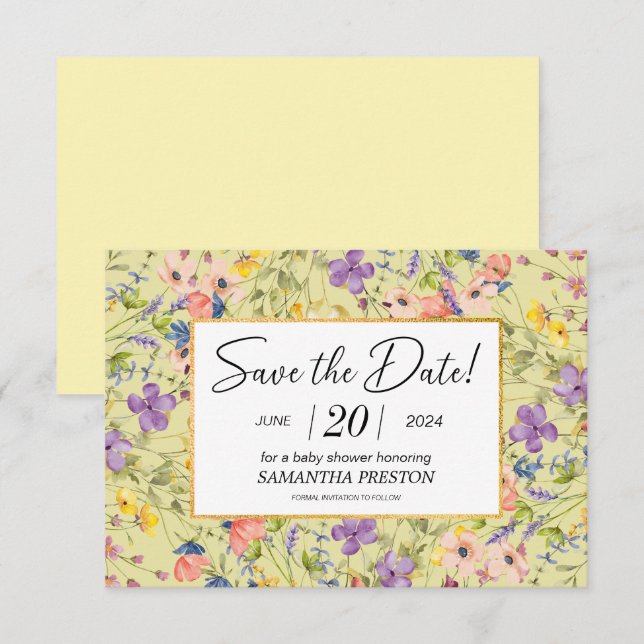 Save The Date Baby shower Meadow Fleur sauvage été (Devant / Derrière)