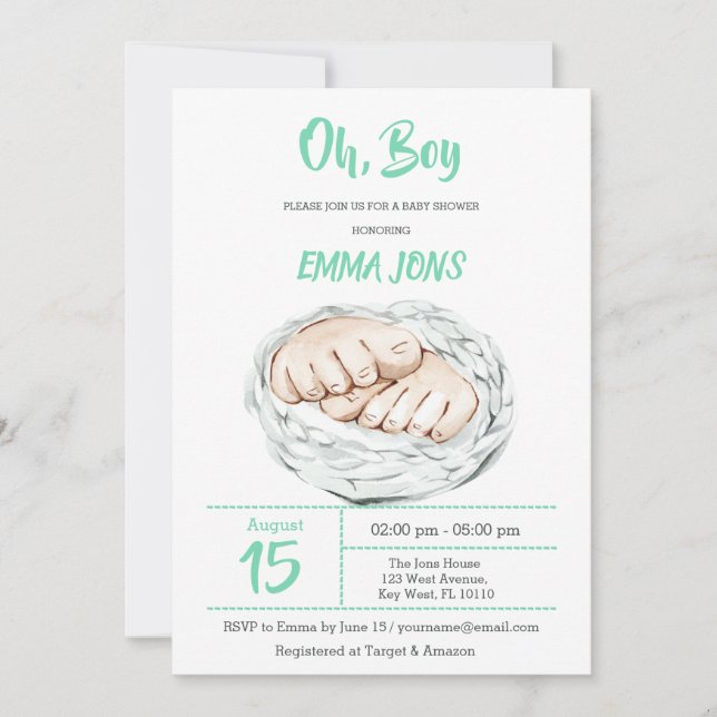 Save The Date Baby shower Minty Boy (Devant)