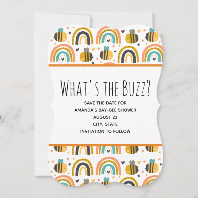 Save The Date Baby shower Motif de mignet Bumble Bee et Rainbows (Devant)