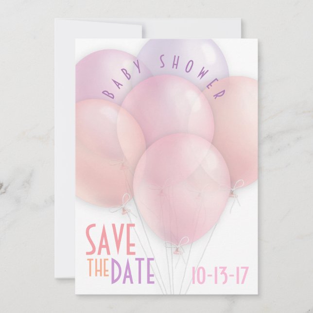 Save The Date Baby shower Pastel Balloons Enregistrer la date (Devant)
