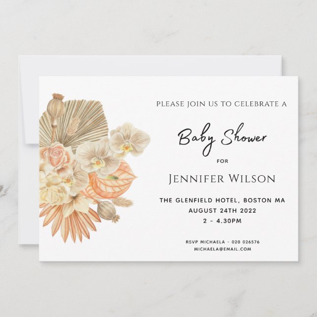 Save The Date baby shower photo en terre cuite en herbe bohème (Devant)