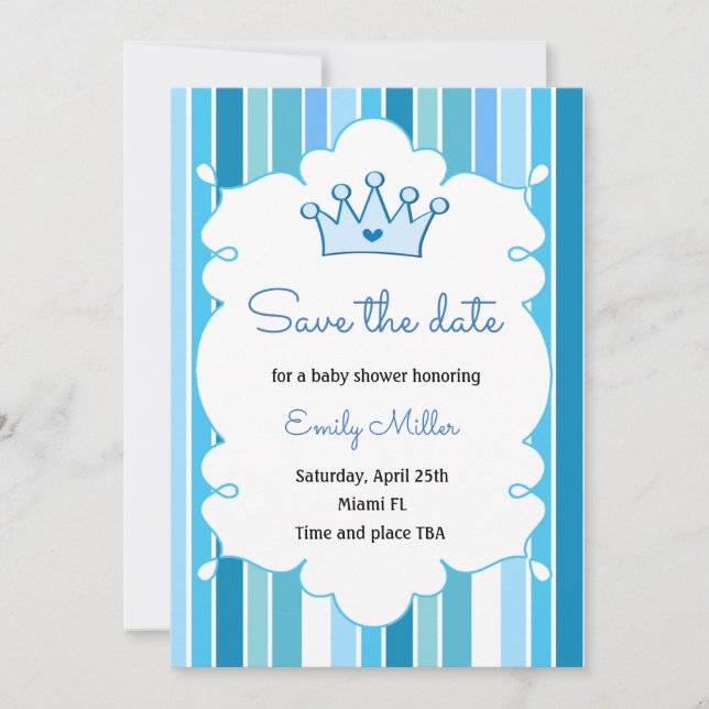 Save The Date Baby shower Prince Boy Enregistrer la date (Devant)