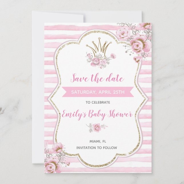 Save The Date Baby shower Princesse enregistrer la date (Devant)