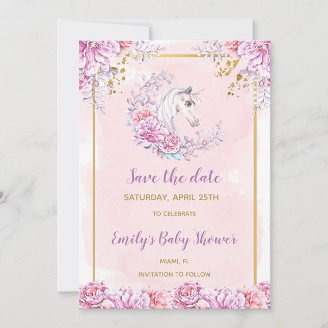 Save The Date Baby shower Unicorn enregistrer la date (Devant)