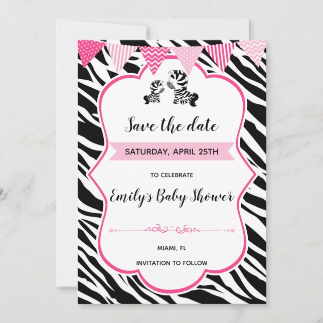 Save The Date Baby shower Zebra enregistrer la date (Devant)