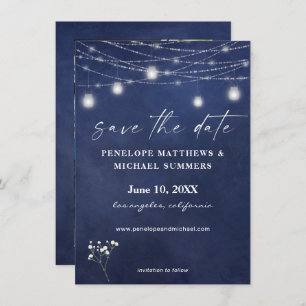 Save The Date Baby's Breath Blue Chalkboard Photo Save Date