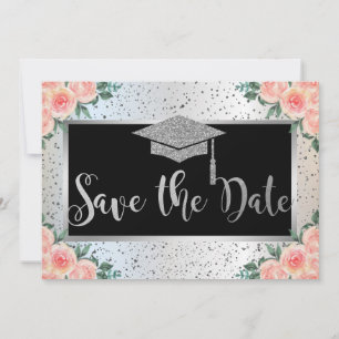 Save The Date Bac de graduation en argent, floral Confetti