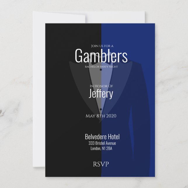 Save The Date Bachelor bleu noir tuxedo (Devant)