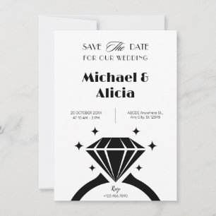 Save The Date Bague de mariage diamant noir et blanc minimaliste