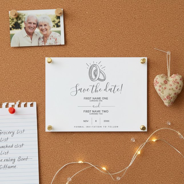 Save The Date Bagues Mariages amusantes et élégantes (Fun and Stylish drawn Wedding Rings Save The Date.)