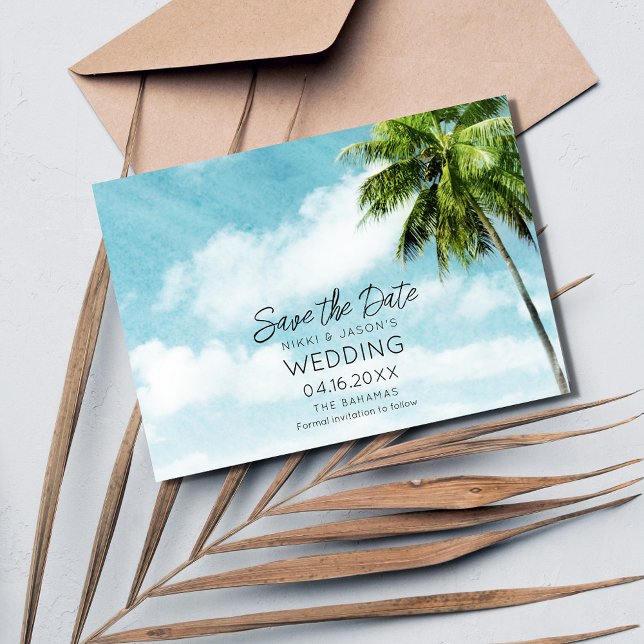 Save The Date Bahamas Palm Tree Beach Mariage (Créateur téléchargé)