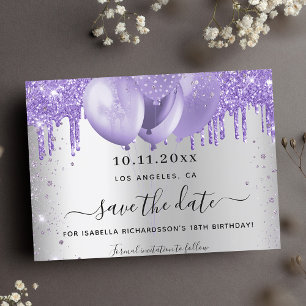 Save The Date Ballons d'argent d'anniversaire violet parties sci