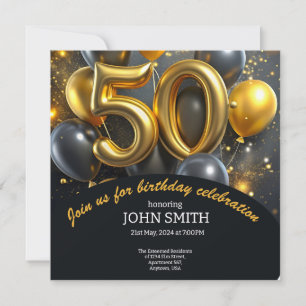 Save The Date Ballons d'or noir 50e anniversaire scintillant