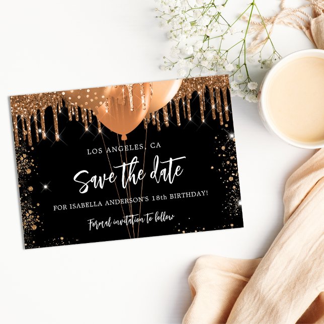 Save The Date Ballons d'or noir d'anniversaire parties scintilla (Créateur téléchargé)