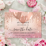 Save The Date Ballons d'or rose quinceanera<br><div class="desc">Une petite fille et tendance Enregistrer la carte Date pour une Quinceañera, 15e anniversaire fête. Un arrière - plan rose vif, à dégradé d'or rose, décoré de gouttes de parties scintillant, de mousseux et de ballons. Personnalisez et ajoutez une date et un nom/âge. Le texte : Save the Date est...</div>
