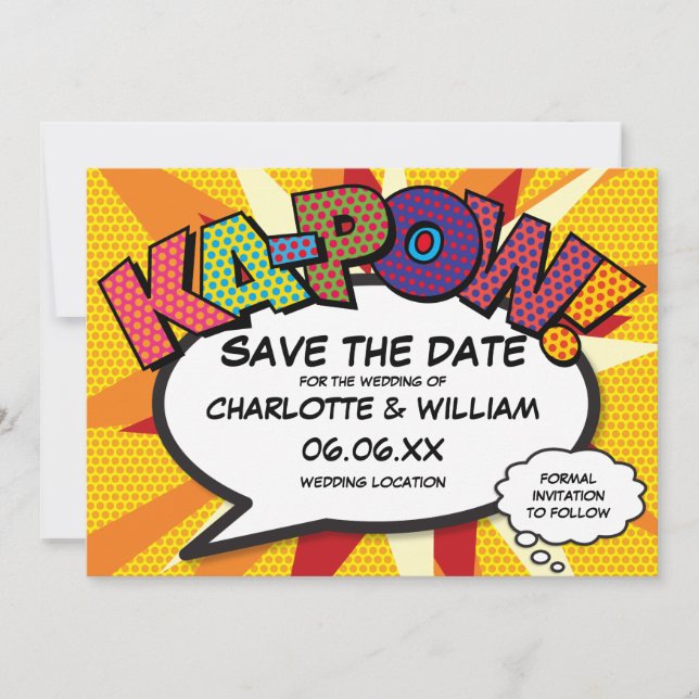 Save The Date Bande dessinée de fun moderne KA-POW (Devant)