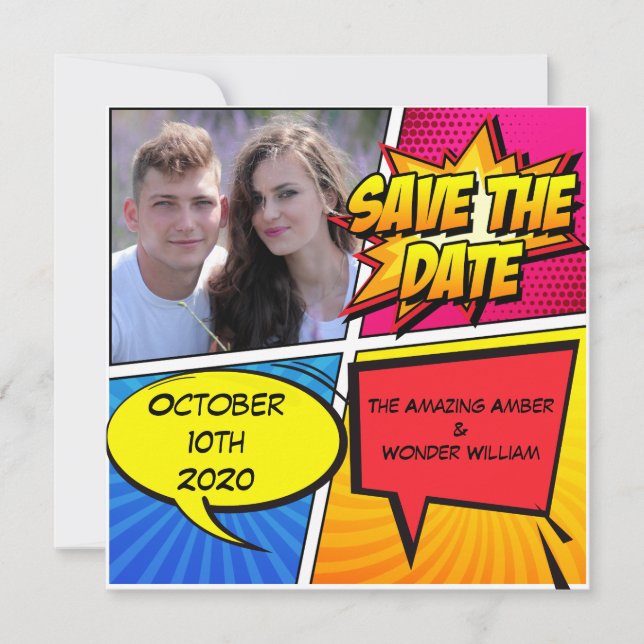Save The Date Bande Dessinée Superhero Enregistrer La Date (Devant)