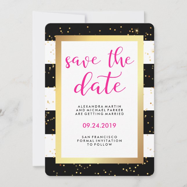 Save The Date Bandes noires et blanches avec or Enregistrer la d (Devant)
