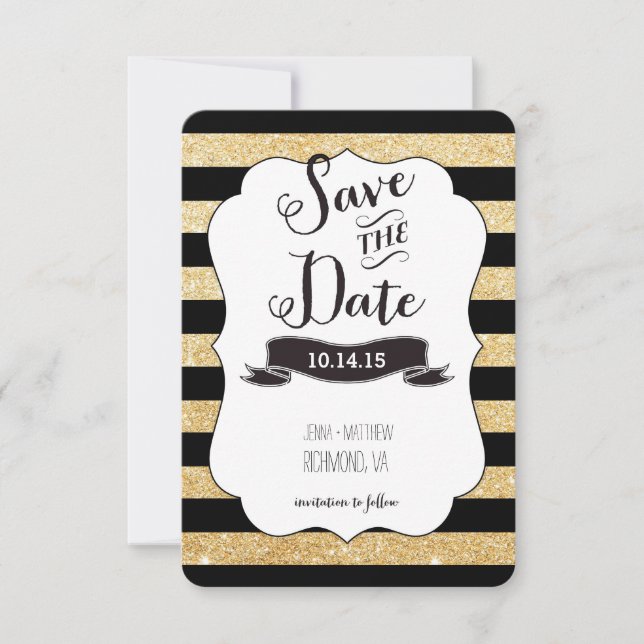 Save The Date Bandes noires et or Enregistrer la date (Devant)