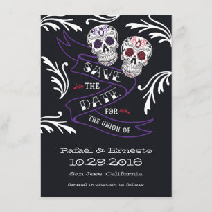Save The Date Bannière à crâne de sucre Filigree Enregistrer la