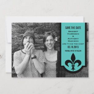 Save The Date Bannière Aqua Fleur De Lis Enregistrer la date Inv