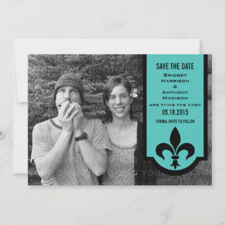Save The Date Bannière Aqua Fleur De Lis Enregistrer la date Inv