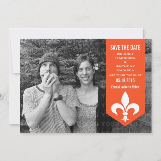 Save The Date Bannière orange chic fleuris Enregistrer la date I (Devant)