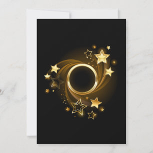 Save The Date Bannière ronde avec étoiles or sur noir