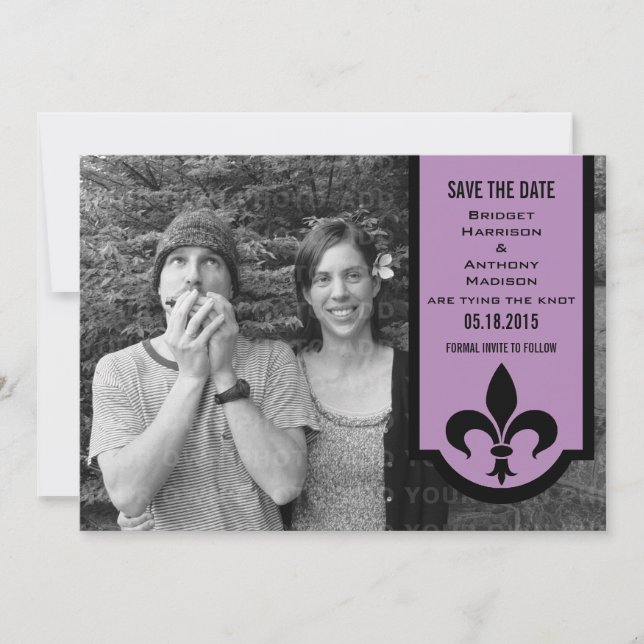 Save The Date Bannière Violet Fleur De Lis Enregistrer l'Invitat (Devant)