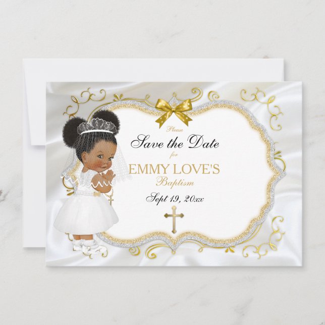 Save The Date Baptême de fille Bébé Enregistrer Date Croix d'or  (Devant)