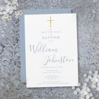 Baptême élégant Christening Croix Dorée Bleu Pouss