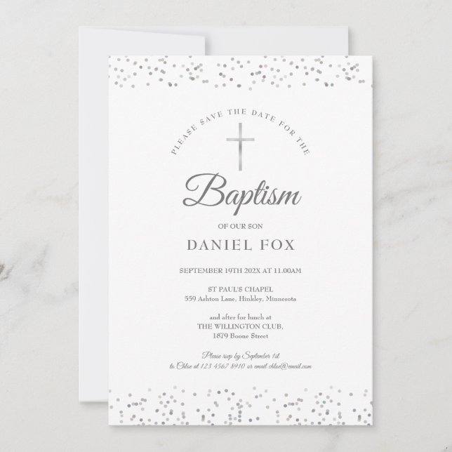 Save The Date Baptême Poussière d'Étoiles d'Argent (Devant)
