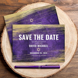 Save The Date Bar Mitzvah Purple Aquarelle Or Foil Moderne