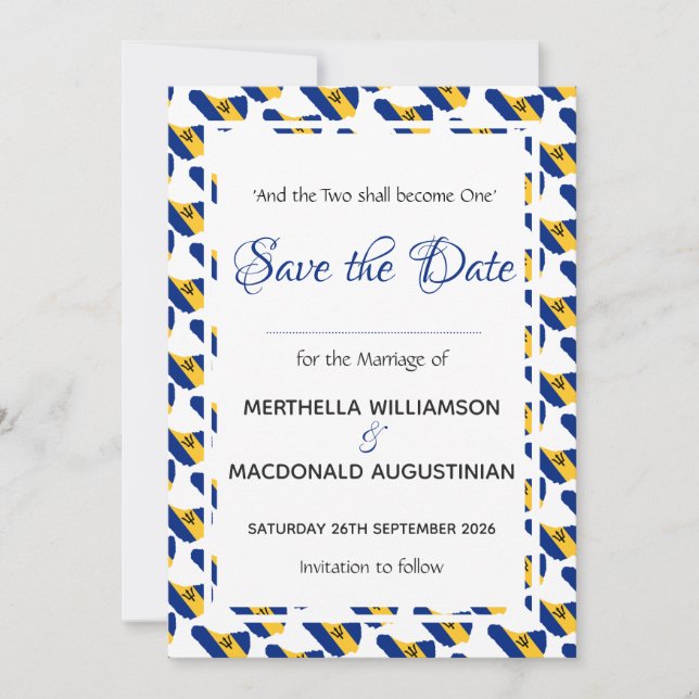 Save The Date BARBADOS Personnalisé Mariage de l'écriture de cél (Devant)