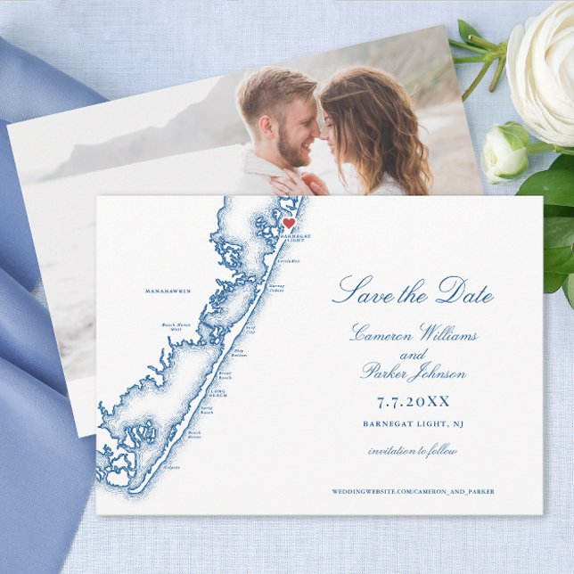 Save The Date Barnegat Light NJ Map Elegant Navy Blue Wedding (Barnegat Light New Jersey LBI Map Wedding Save the Date in Elegant Navy Blue by Coastal Map Designs)
