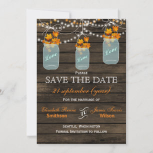 Save The Date Barnwood mason jarres érable automne enregistrer l